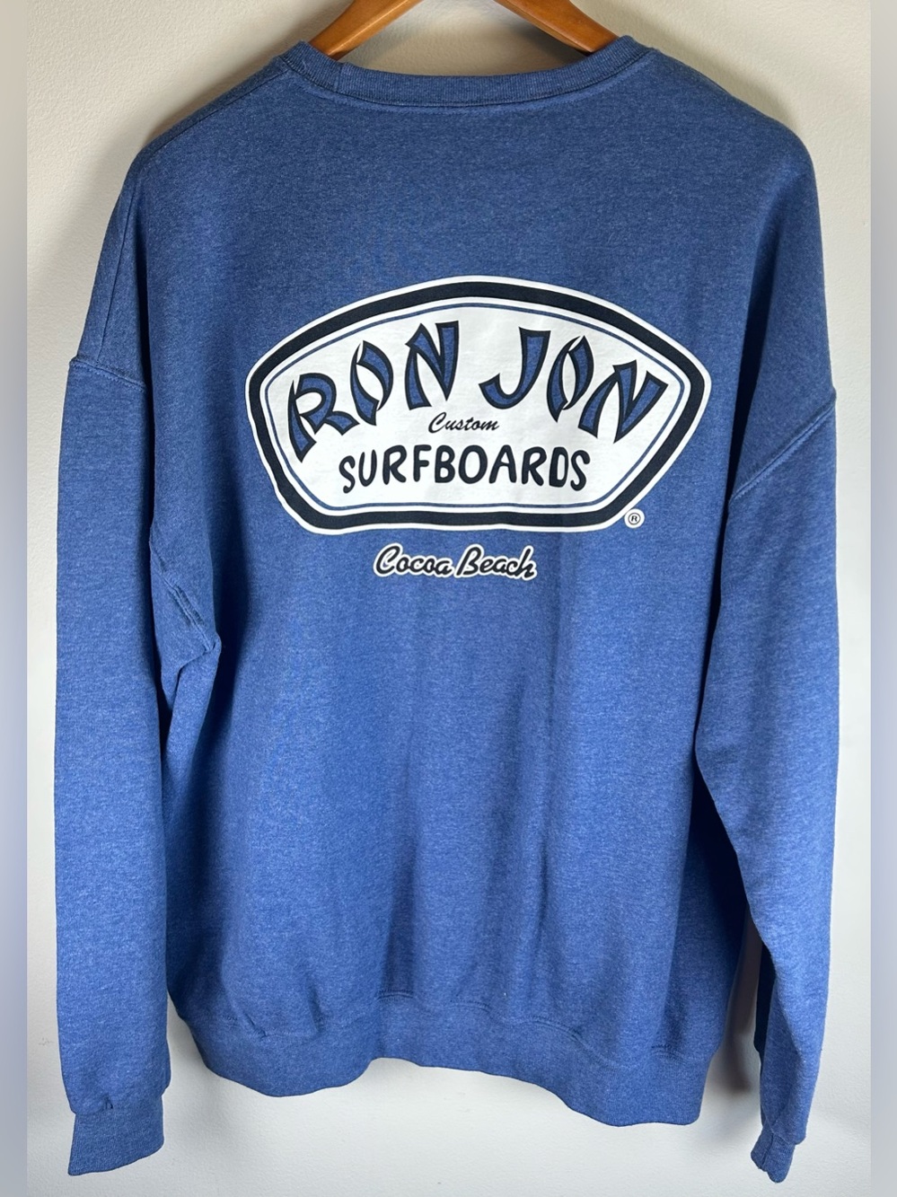 Ron Jon Custom Surfboards Cocoa Beach Blue Crewneck Sweatshirt Size XL EUC